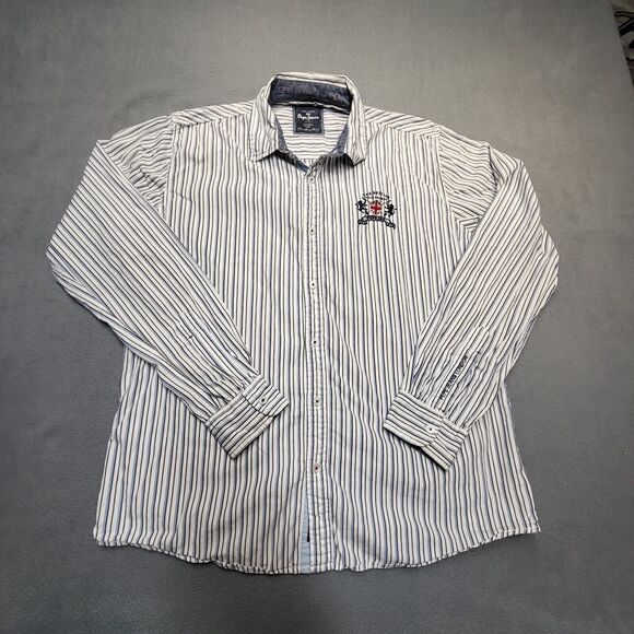 Pepe Jeans Shirt Mens XL Striped Long Sleeve Button Up Embroidered Crest - Picture 1 of 10